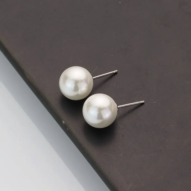 925 Silver Pearl Stud Earrings Women Party Jewelry