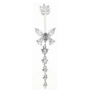 925 Silver Butterfly Navel Ring with Zircon Dangle