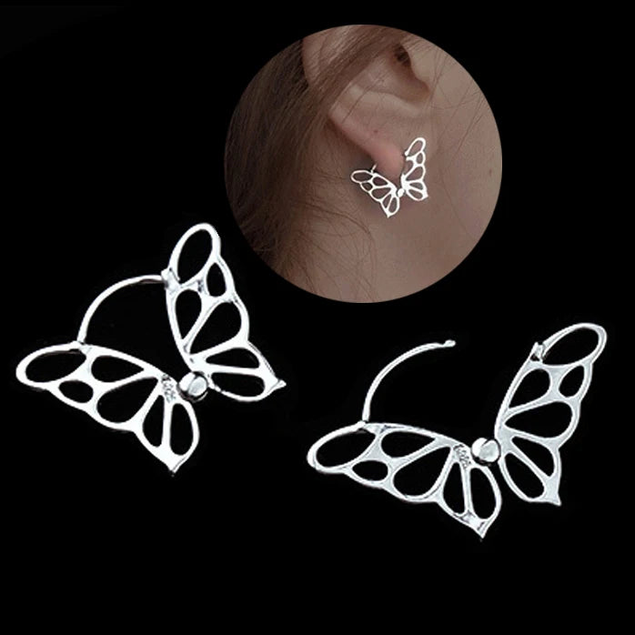925 Silver Butterfly Hoop Stud Earrings for Women Girl