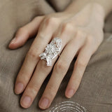 925 Silver Butterfly Flower Pearl Ring for Women Girl Gift Ethnic Tassel Jewelry