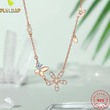 925 Silver Butterfly Flower Pendant Necklace Women Rose Plating