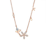 925 Silver Butterfly Flower Pendant Necklace Women Rose Plating