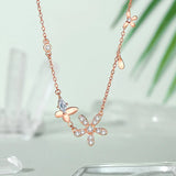925 Silver Butterfly Flower Pendant Necklace Women Rose Plating