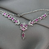 925 Silver Butterfly Diamond Necklace Pink Zircon Choker