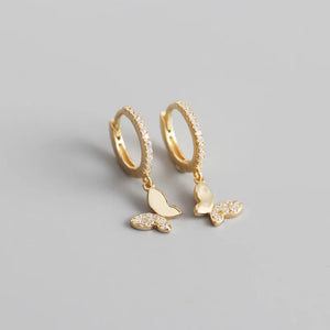 925 Silver Butterfly Hoop Earrings CZ Ear Piercing Jewelry