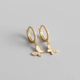 925 Silver Butterfly Hoop Earrings CZ Ear Piercing Jewelry