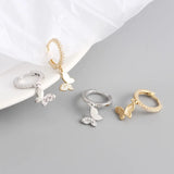 925 Sterling Silver Butterfly Hoop Earrings for Women CZ Silver Jewelry