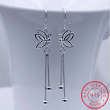 925 Silver Butterfly Tassel Drop Earrings Women Boucle d'oreille oorbellen