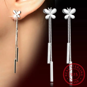 925 Silver Butterfly Tassel Earrings Gift S-E67