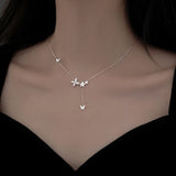 925 Sterling Silver Butterfly Necklace Female Sweet Temperament Flower