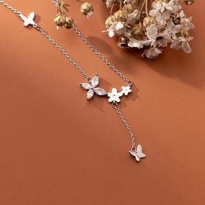 925 Sterling Silver Butterfly Necklace Female Sweet Temperament Flower