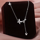 925 Sterling Silver Butterfly Necklace Female Sweet Temperament Flower