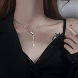 925 Silver Butterfly Necklace Tassel Pearl Clavicle Chain Retro Long Sweater