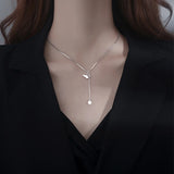 925 Silver Butterfly Necklace Tassel Pearl Clavicle Chain Retro Long Sweater