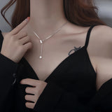 925 Silver Butterfly Necklace Tassel Pearl Clavicle Chain Retro Long Sweater
