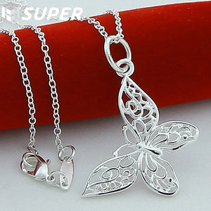 925 Silver Butterfly Pendant Necklace Snake Chain Women Jewelry