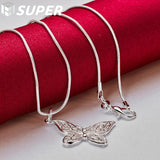 925 Silver Butterfly Pendant Necklace Snake Chain Women Jewelry