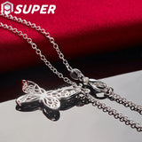 925 Silver Butterfly Pendant Necklace Snake Chain Women Jewelry