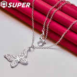 925 Silver Butterfly Pendant Necklace Snake Chain Women Jewelry