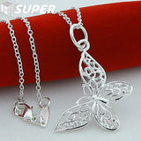 925 Silver Butterfly Pendant Necklace Snake Chain Women Jewelry
