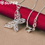 925 Silver Butterfly Pendant Necklace Snake Chain Women Jewelry