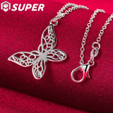 925 Silver Butterfly Pendant Necklace Snake Chain Women Jewelry