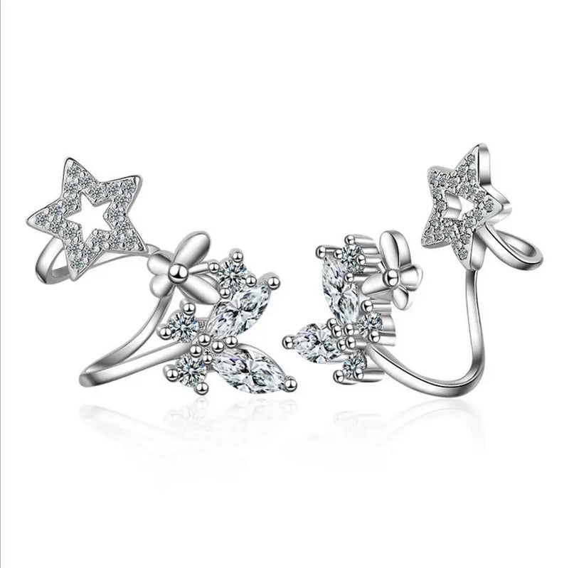 925 Silver Butterfly Star Cz Stud Earring For Women Gift S-e331
