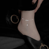925 Silver Butterfly Tassel Anklet with Zircon for Women