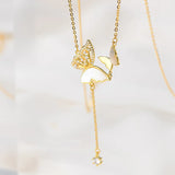 925 Silver Butterfly Tassel Necklace Clavicle Chain for Women