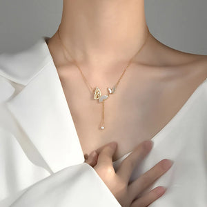 925 Silver Butterfly Tassel Necklace Clavicle Chain for Women