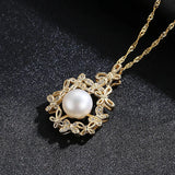 925 Silver Butterfly Zircon Necklace with Pearl