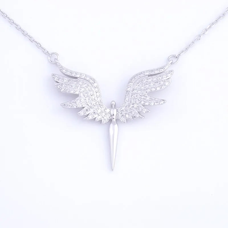 925 Silver CZ Angel Wing Phoenix Necklace with Zircon Chain Jewelry