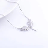 925 Silver CZ Angel Wing Phoenix Necklace with Zircon Chain Jewelry