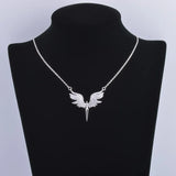 925 Silver CZ Angel Wing Phoenix Necklace with Zircon Chain Jewelry