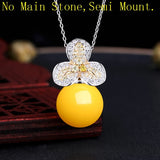 925 Silver CZ 10-12mm Pearl Round Bead Semi Mount Pendant