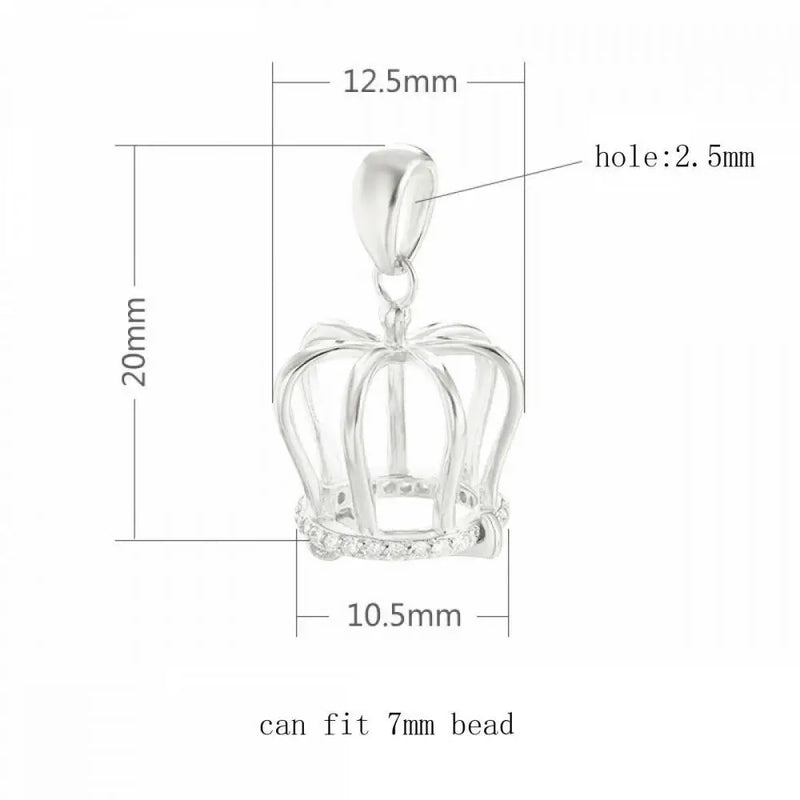 925 Silver CZ Mount Pendant Pearl Crown Cage Setting Pave Locket Dangle Charm