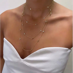 925 Silver CZ Chain Necklace 5A Cubic Zirconia Double Triple Row Collar