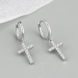 925 Silver CZ Cross Heart Earrings Charm Women Jewelry