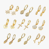 925 Silver CZ Cross Heart Earrings Charm Women Jewelry
