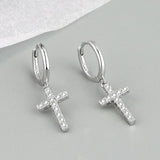 925 Silver CZ Cross Heart Earrings Charm Women Jewelry