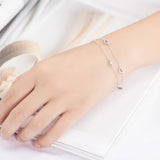 925 Sterling Silver CZ Zircon Heart Charm Two Layers Chain Bracelet