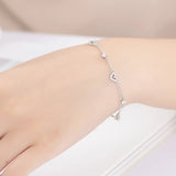 925 Sterling Silver CZ Zircon Heart Charm Two Layers Chain Bracelet
