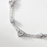 925 Sterling Silver CZ Zircon Heart Charm Two Layers Chain Bracelet
