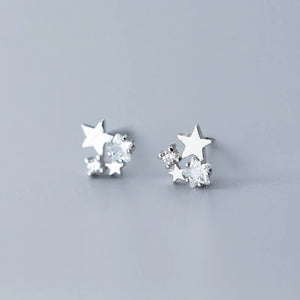 925 Silver CZ Star Ear Stud Earring Sparkly Christmas Jewelry