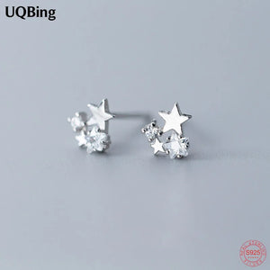 925 Silver CZ Star Ear Stud Earring Sparkly Christmas Jewelry