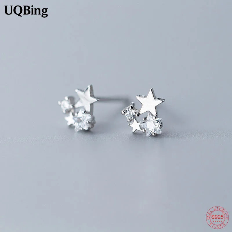 925 Silver CZ Star Ear Stud Earring Sparkly Christmas Jewelry