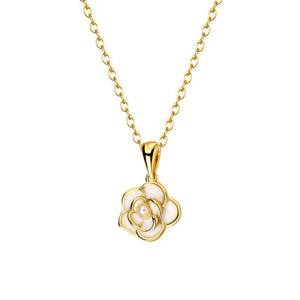 925 Silver Camellia Flower Pendant Necklace for Women Girl