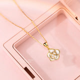 925 Silver Camellia Flower Pendant Necklace for Women Girl