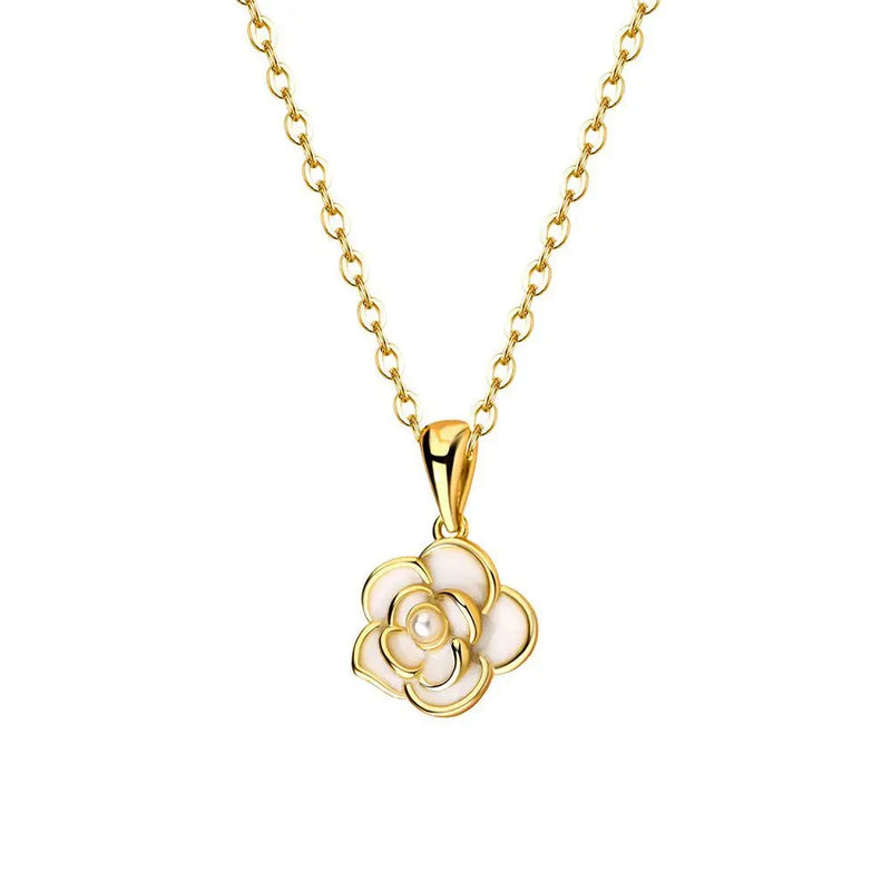 925 Silver Camellia Flower Pendant Necklace for Women Girl