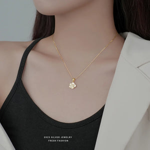 925 Silver Camellia Flower Pendant Necklace for Women Girl
